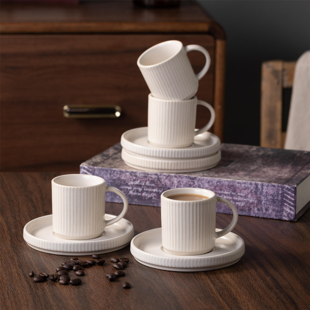 Stoneware 3oz Espresso Cup & Saucer Set (Set of 4)